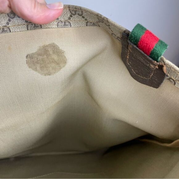 Gucci Vintage Monogram GG Shery Line Coated Brown Tan Strap Striped Bag Tote - Picture 10 of 12